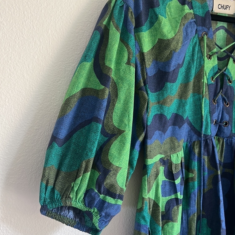Chufy Liberty Organic Cotton Blue/Green Dress Size Small - Picture 7 of 9